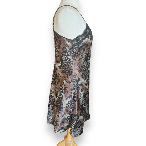 Vintage 90s Y2K Black and Gold Floral Mini Slip Dress, Whimsigoth Grunge - Picture 4 of 5
